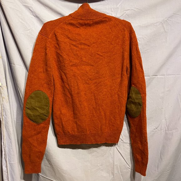 100% Pumpkin Orange Lambswool Half-zip sweater leather elbow patches VVGUC - Picture 4 of 7